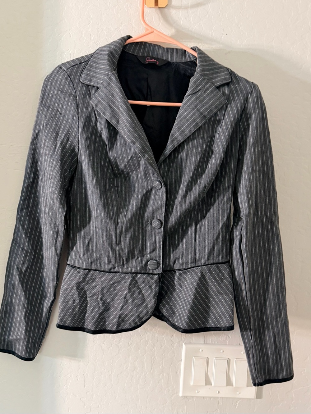 Speechless Gray Pinstripe Peplum Blazer